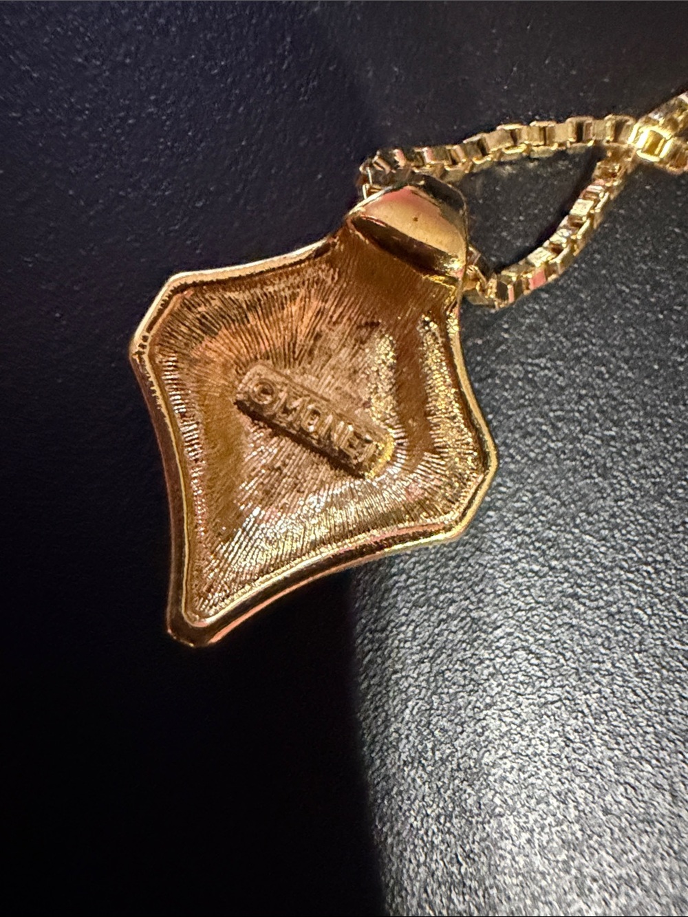 Monet Gold-Tone Box Chain Necklace with Logo Tag pendant has scratches - Picture 4 of 6